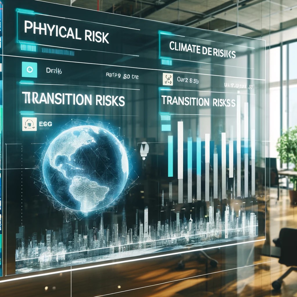 DALL·E 2024-05-17 19.31.11 - An image showing a digital chart with data on climate risks and their impact on investment strategies. The chart includes sections on physical risks, 