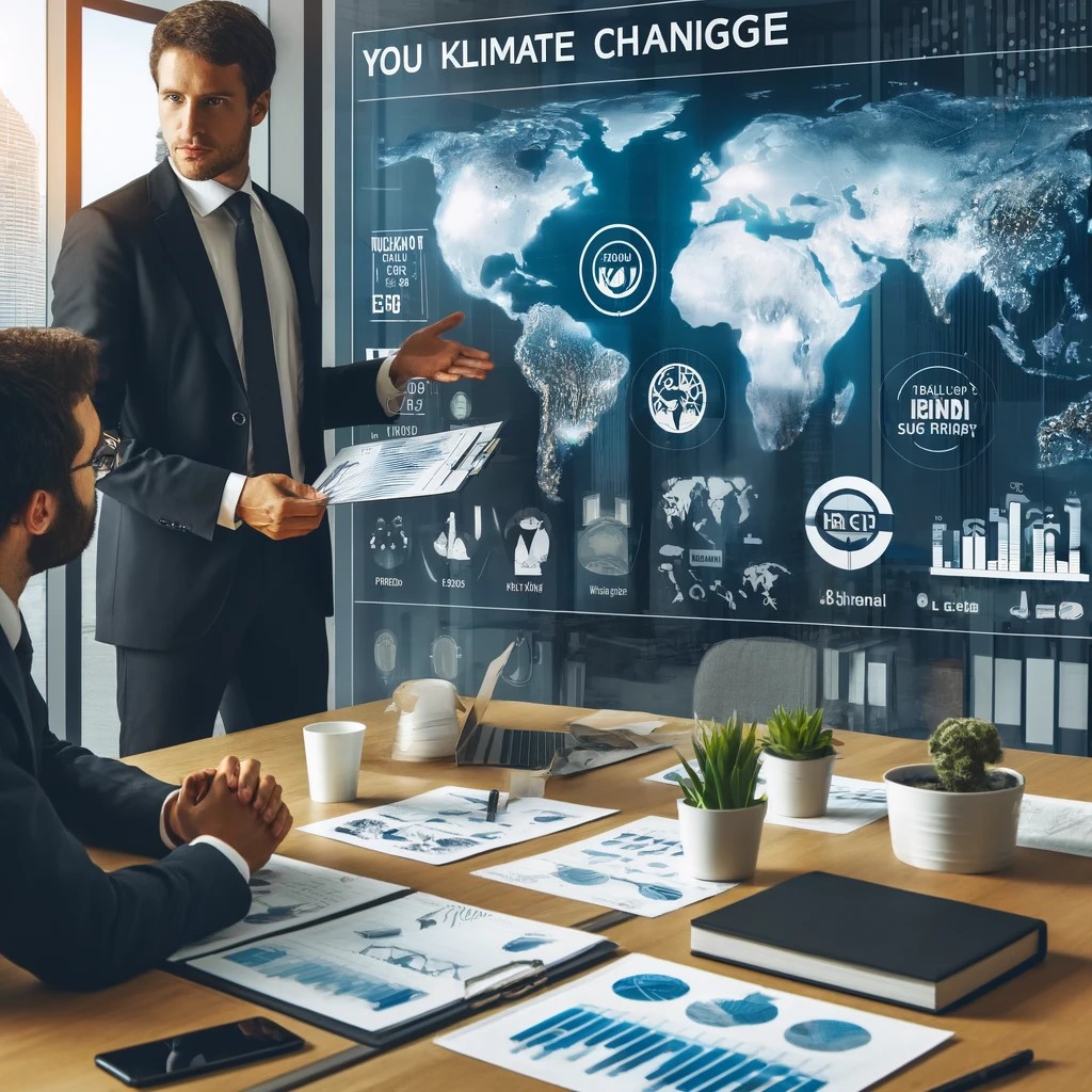 DALL·E 2024-05-17 19.31.09 - An image showing a financial advisor explaining the impact of climate change on investment strategies to a client in a modern office. The advisor is u