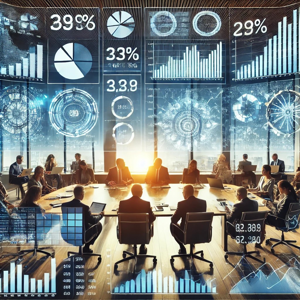 DALL·E 2024-06-28 15.29.20 - An image depicting financial analysts in a meeting room discussing investment strategies with financial ratio charts and graphs displayed on a large s