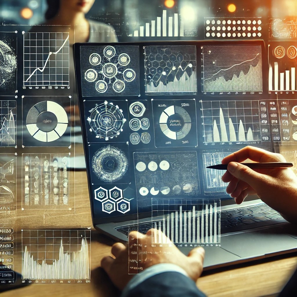 DALL·E 2024-06-28 15.29.19 - An image showing a person analyzing financial ratios on a computer screen with various charts and graphs representing different financial metrics